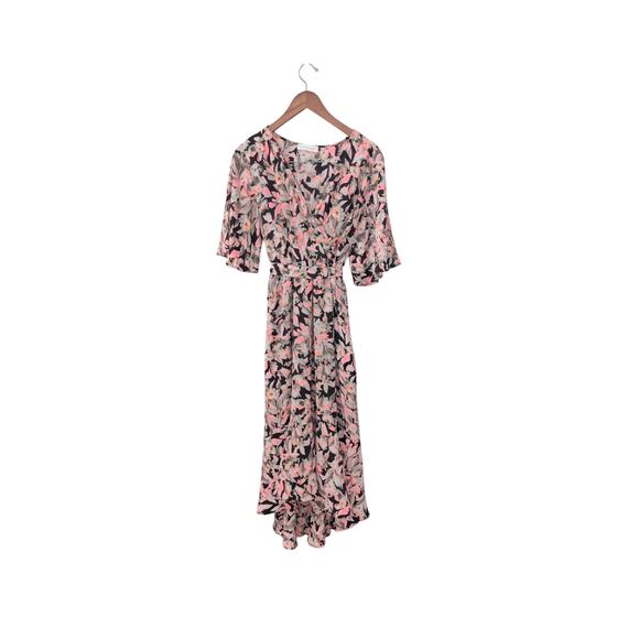 Chris & Carol Hot Pink & Black Floral Hi-Low Maxi Dress  Size Small - Picture 1 of 3